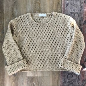 Oak + Fort Open Knit Bell Sleeve Cropped Sweater